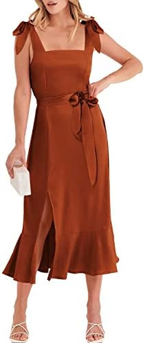 ANRABESS Vestido feminino de cetim formal, gola quadrada, com babados, vestido midi para madrinha... | Amazon (BR)