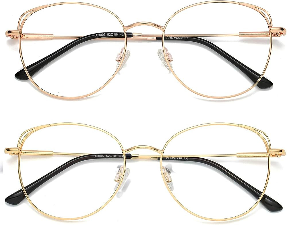 Blue Light Blocking Glasses Women Cat Eye Computer Eyeglasses Metal Frame Hipster 2 Pack ANDWOOD | Amazon (US)