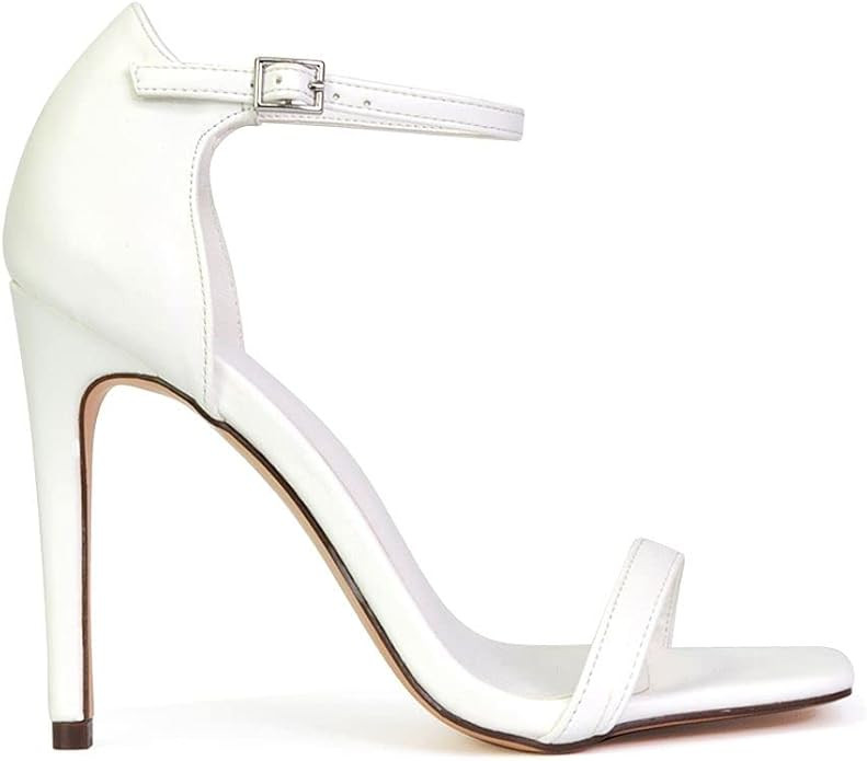 Womens Strappy Ankle Strap Ladies Square Toe Synthetic Leather Stiletto Heel Shoes Size 5-10 | Amazon (US)