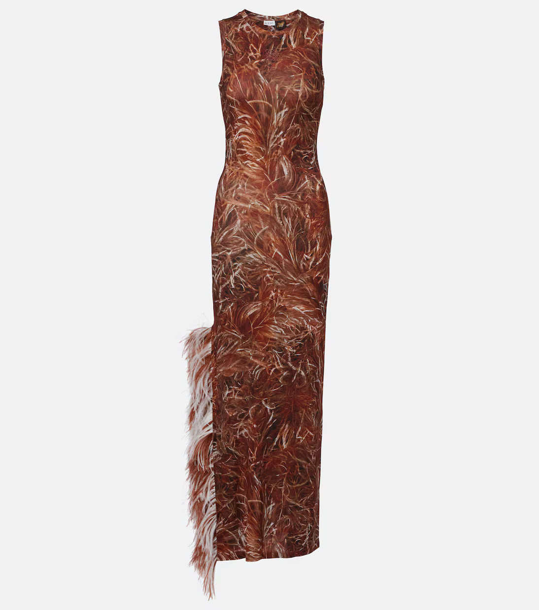 Feather-trimmed printed maxi dress | Mytheresa (US/CA)