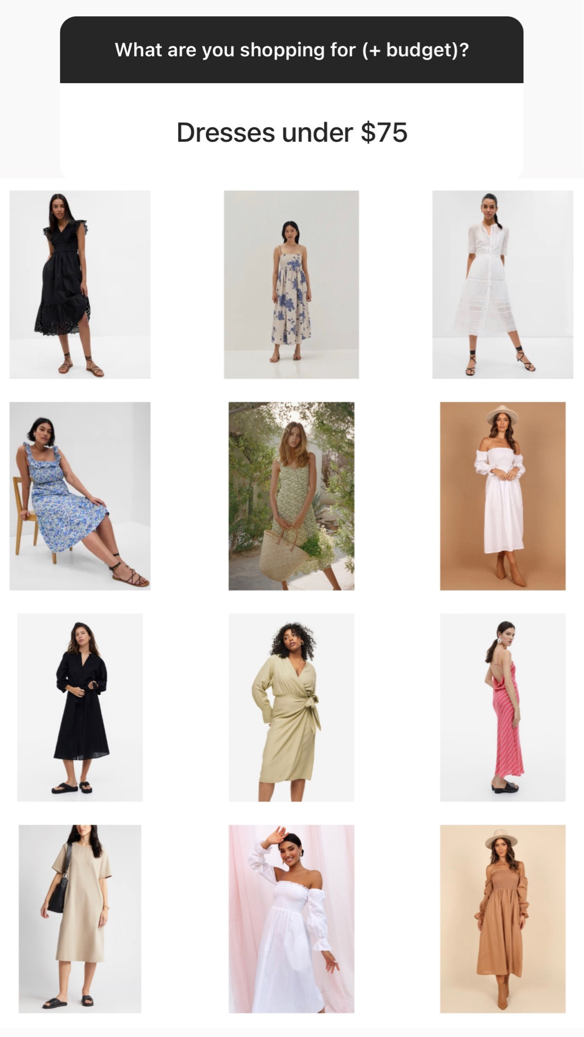 Dresses under $75 🤍 Anything over has a promo code that takes it below $75, which I’ve listed below!

• GAP: 40% off with code FRIENDS + 10% off with code FAMILY
• Petal & Pup: 25% off with code SPRING25

#LTKunder100 #LTKsalealert #LTKSeasonal