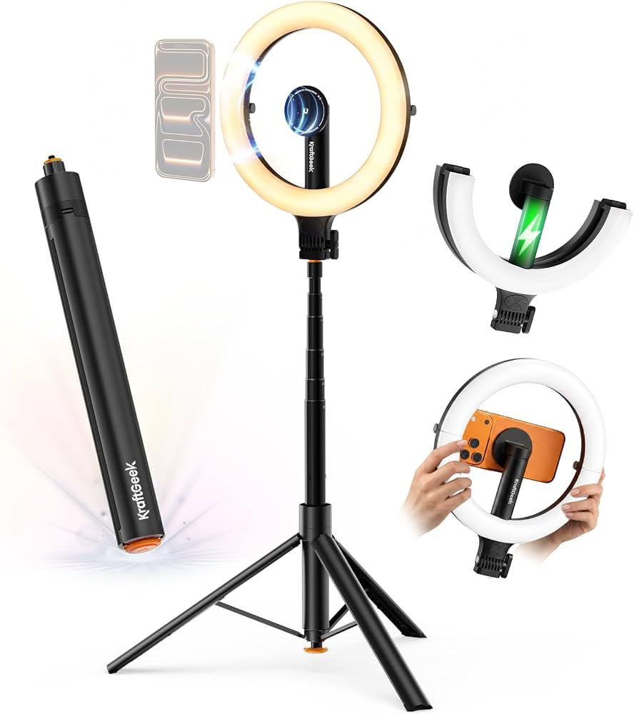KraftGeek Ring Light with Stand, Magnetic Phone Tripod with Light | Amazon (US)
