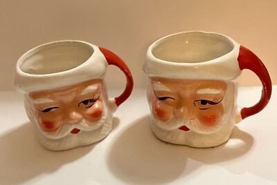 2 Vintage Christmas Santa Claus Face Mugs Winking Santa Made in Japan 3”  | eBay | eBay US