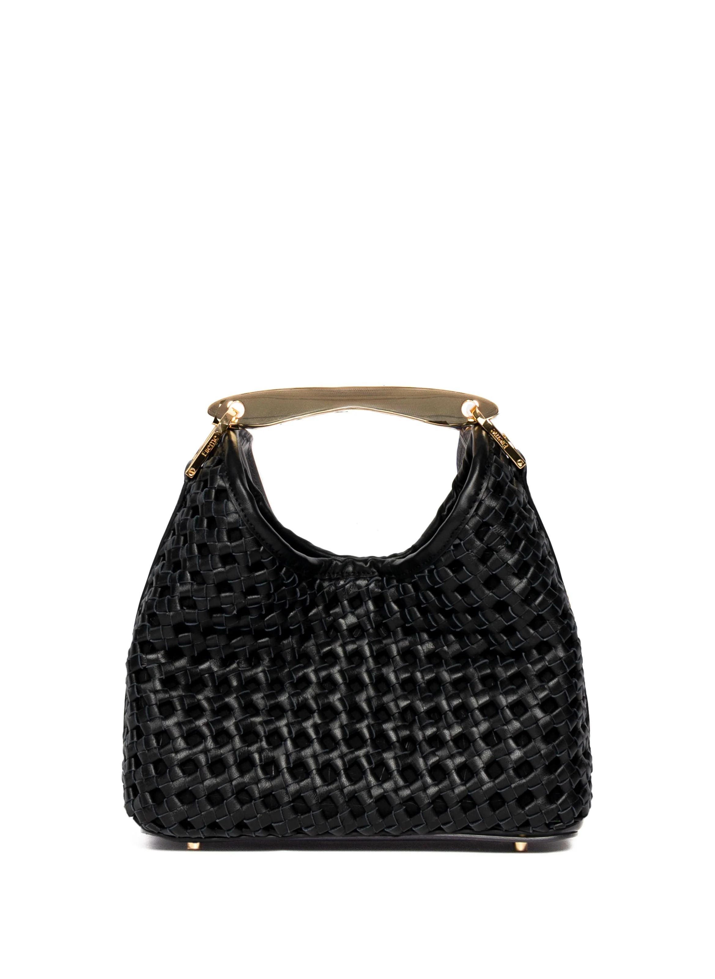 Small Boomerang Woven Leather Black | Elleme