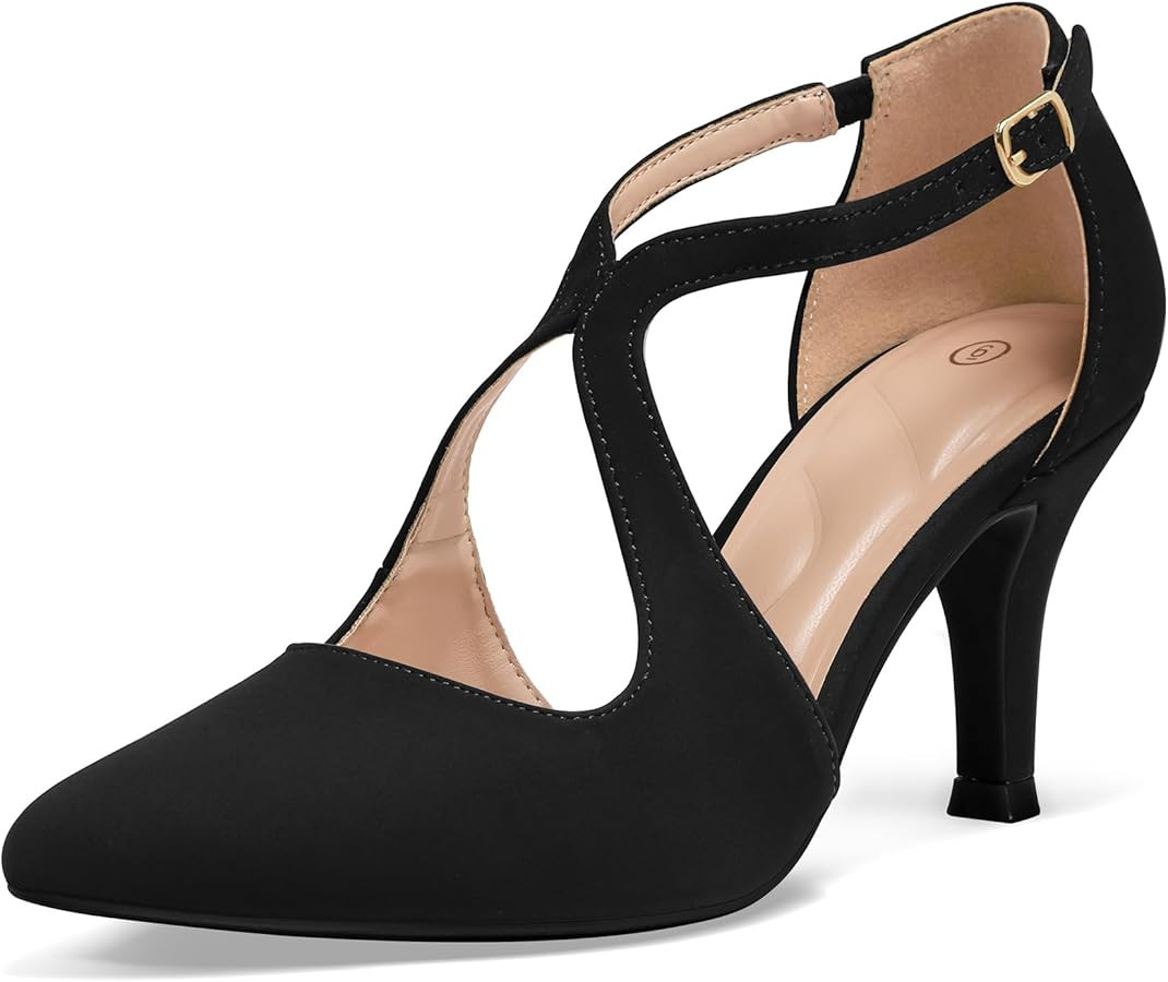 mysoft Women's Dress Shoes Closed Toe 3 Inch Heels Cross Strap Stiletto Pumps Wedding Prom Party ... | Amazon (US)