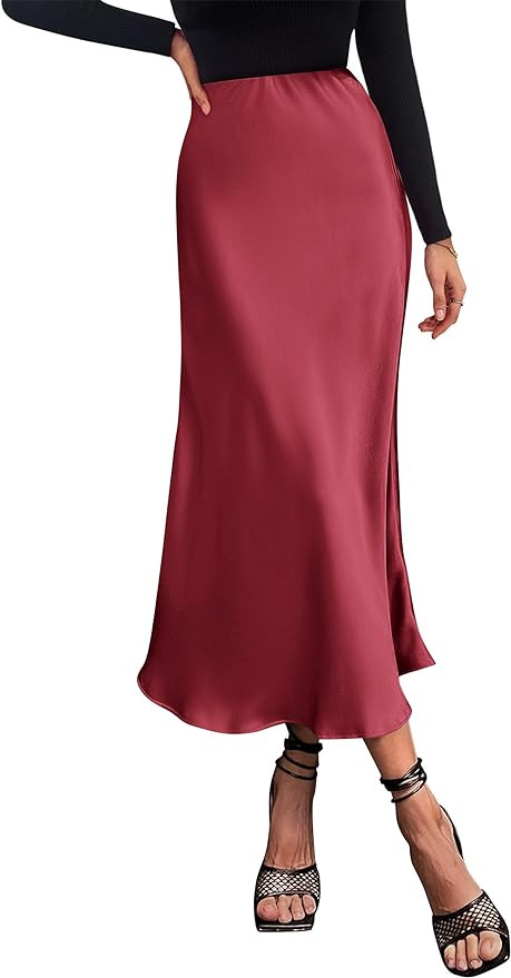 PRETTYGARDEN Women's Summer Midi Satin Skirt Dressy Casual High Waisted A Line Flowy Ruffle Elega... | Amazon (US)