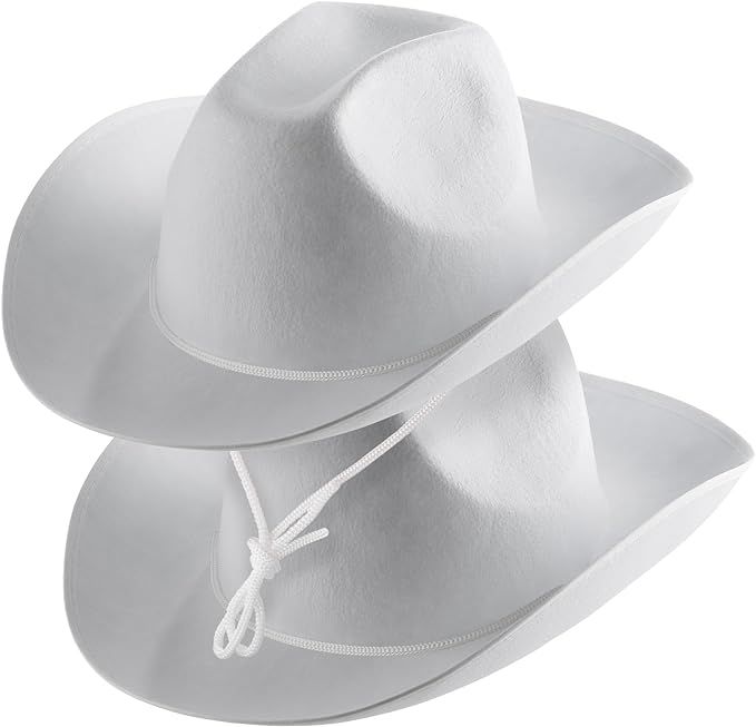 White Cowboy Hat for Kids (2-Pack) Felt Cowboy Hat with Neck Drawstring, Plain Cowboy Hats for Bo... | Amazon (US)