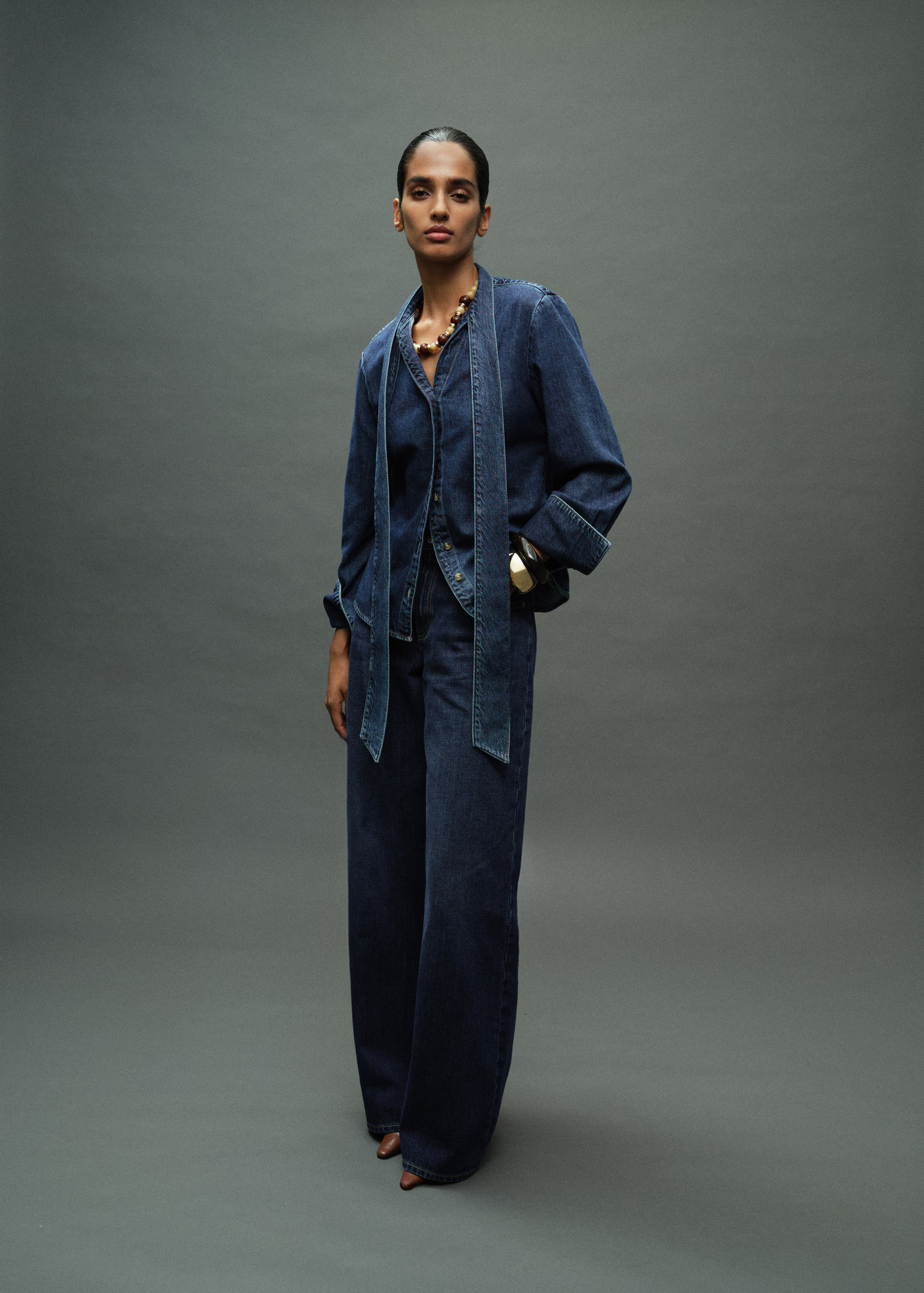 Denim shirt with bow - Women | MANGO USA | Mango (US/MX/AU)