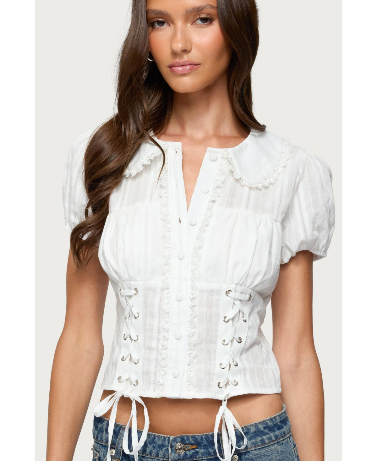 Edikted Women's Valera Cotton Tailored Button Up Shirt - White | Macy's