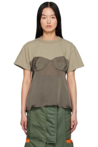 sacai - Khaki Paneled T-Shirt | SSENSE