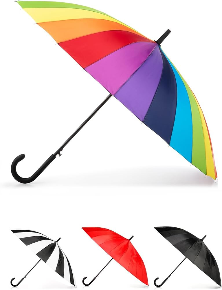 totes Large Eco Auto-Open 24 Rib Stick Umbrella with a Classic J Hook Curved Handle and water rep... | Amazon (US)