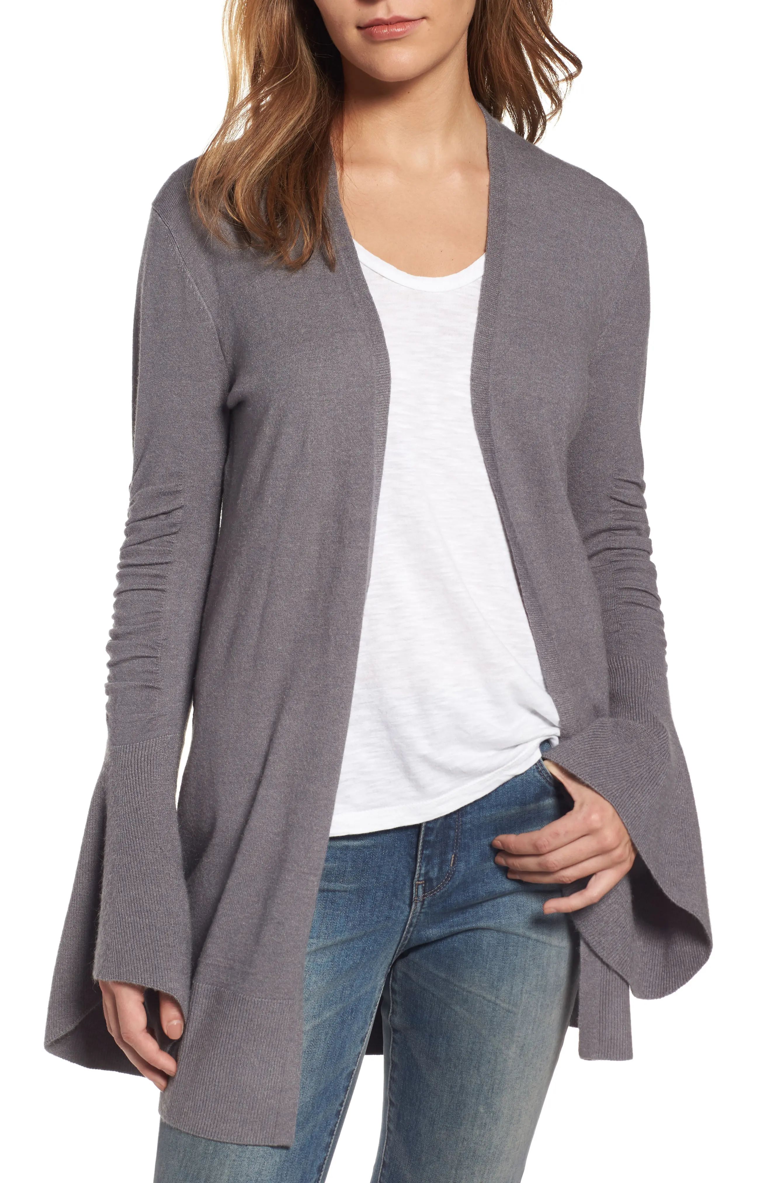 Ruched Bell Sleeve Cardigan | Nordstrom