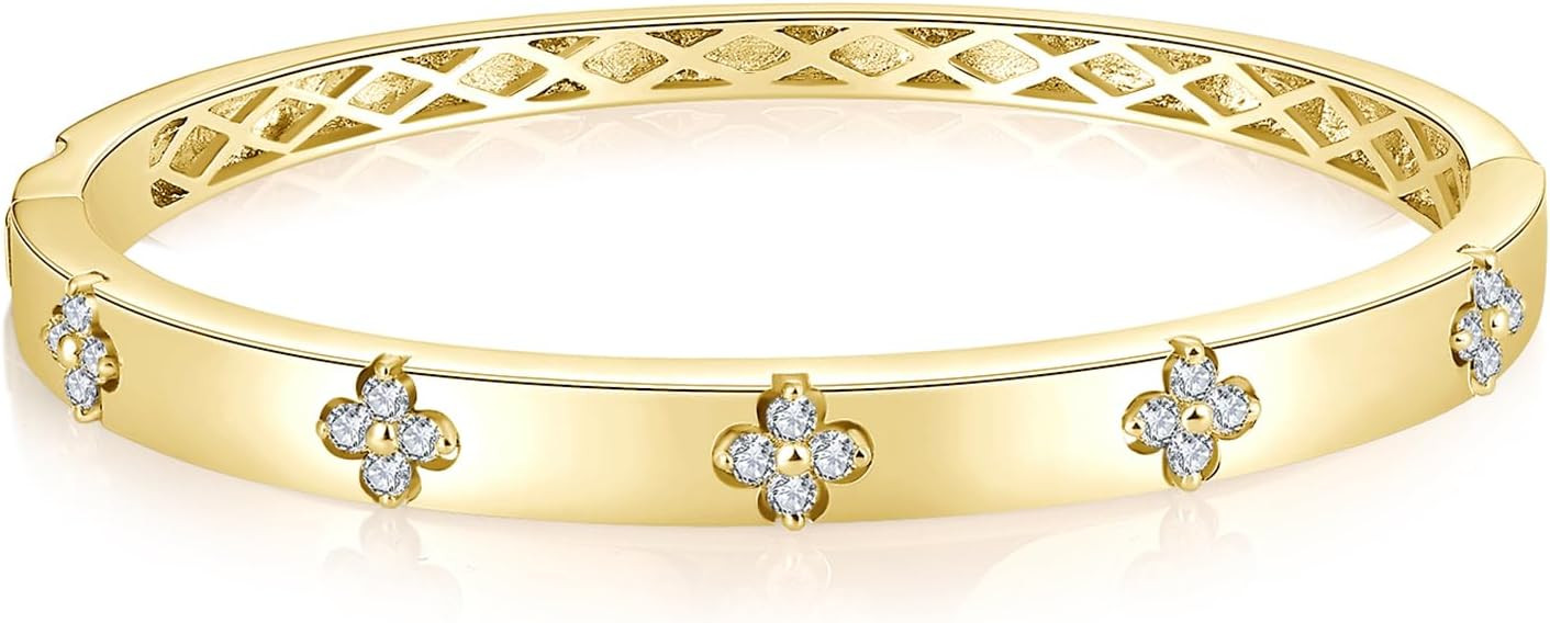 Four Leaf Clover Bracelet Moissanite Tennis Chain Chunky 14K Plated Gold Bracelets for Women Non ... | Amazon (US)