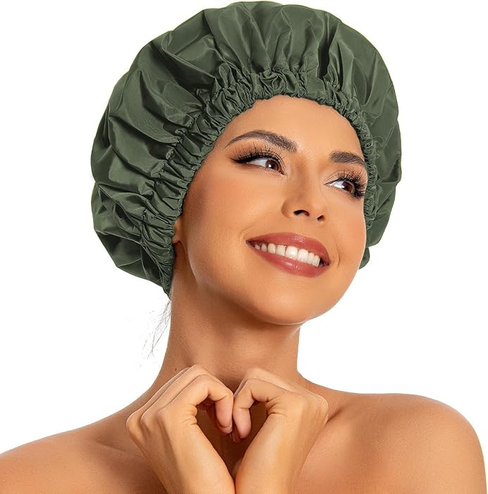 Reusable Shower Cap for Women, Large Waterproof Shower Bonnet Washable Elastic Band Bath Hair Hat... | Amazon (US)