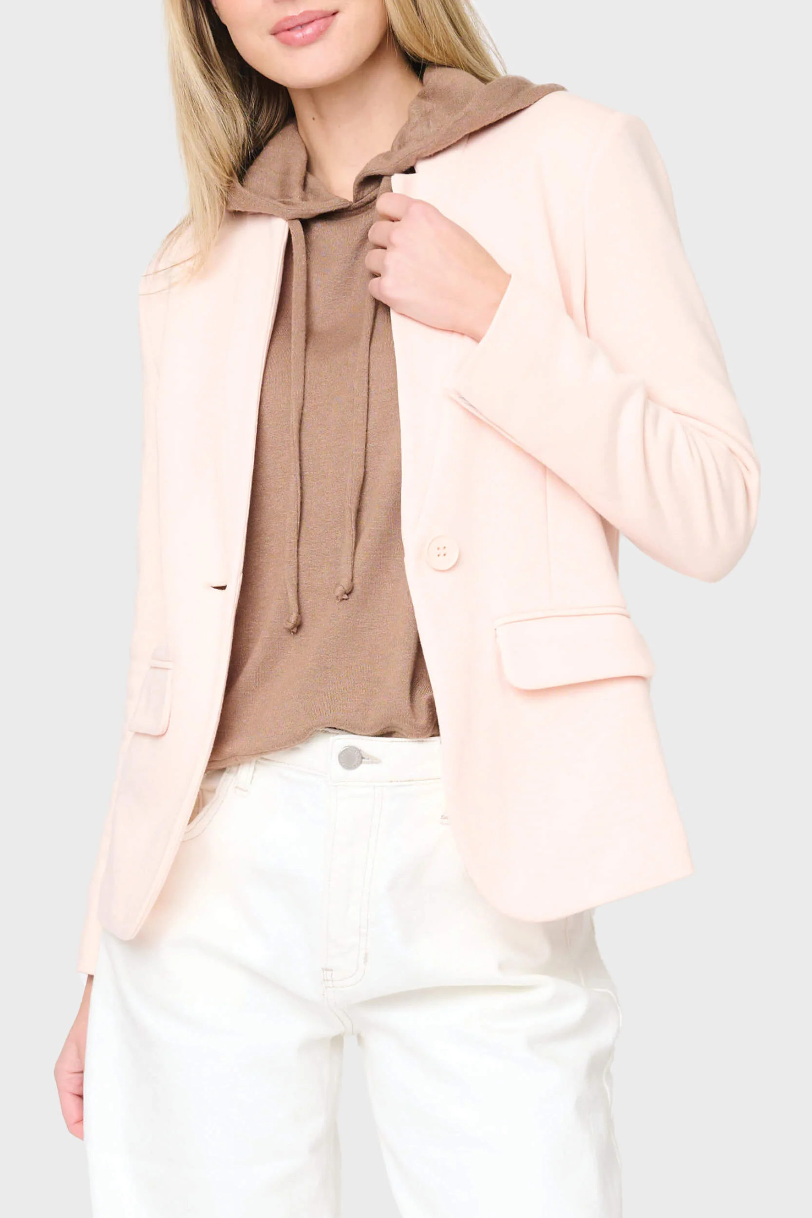 Notch Collar Blazer | Inverted Notch Collar Cotton Blend Knit Blazer | Gibson