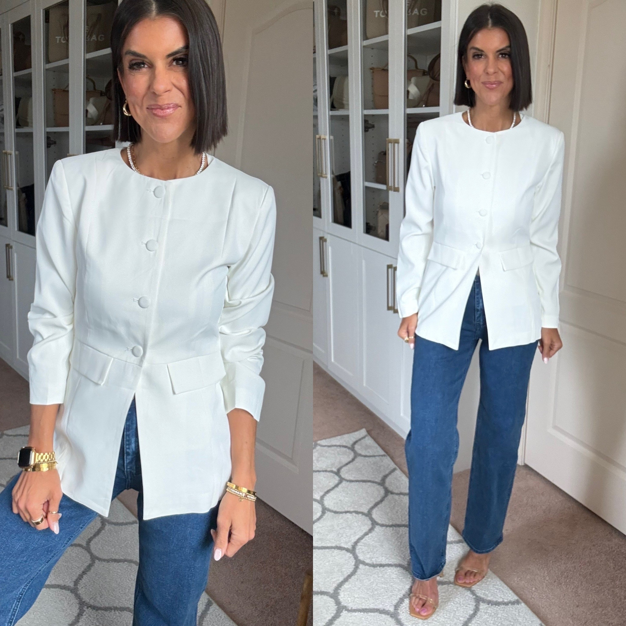 Size small in blazer Size 2 in jeans

#LTKSeasonal