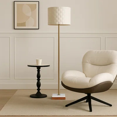 Modern Slim Standing Floor Lamp With Marble Base And Textured Drum Shade – Contemporary Lighting For Living Room & Bedroom | Wayfair North America