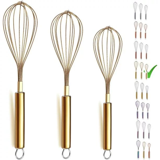 ReaNea Gold Whisk Pack of 3 Stainless Steel 8",10",12", Titianium Plating Gold Whisks for Cooking... | Walmart (US)