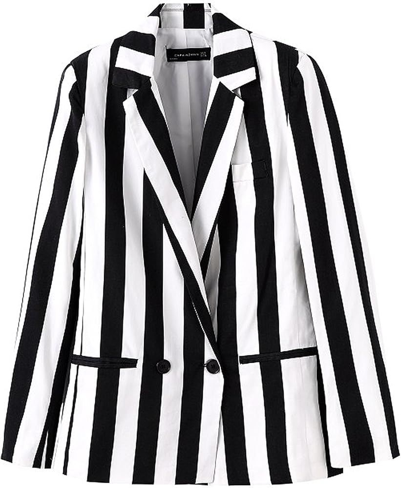 Springfavor Beetlejuice Costume Black and White Striped Causal Blazer Jacket | Amazon (US)