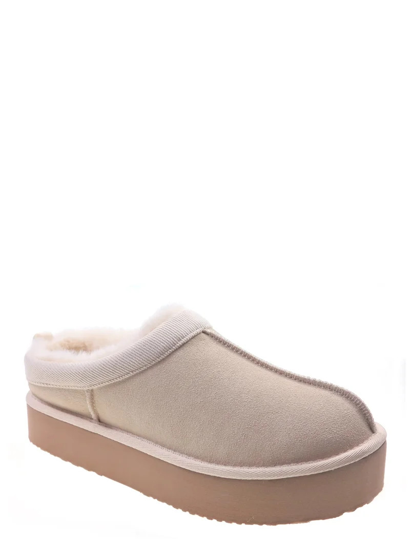 Joyspun Women's Ultra Short Faux Suede Platform Clog Slippers | Walmart (US)
