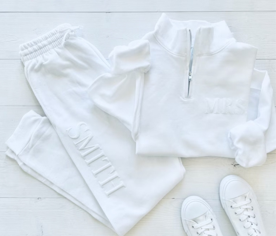 Bridal set by Up2ournecksinfabric

Embossed Bridal Gift Set | Mrs. Quarter Zip | New Mrs. Set | Mrs. Sweatshirt | Bride Sweatpants | New Mrs | Honeymoon Outfit | New Mrs. Joggers | bridal era | bride | getting married 



#LTKSeasonal #LTKGiftGuide #LTKwedding