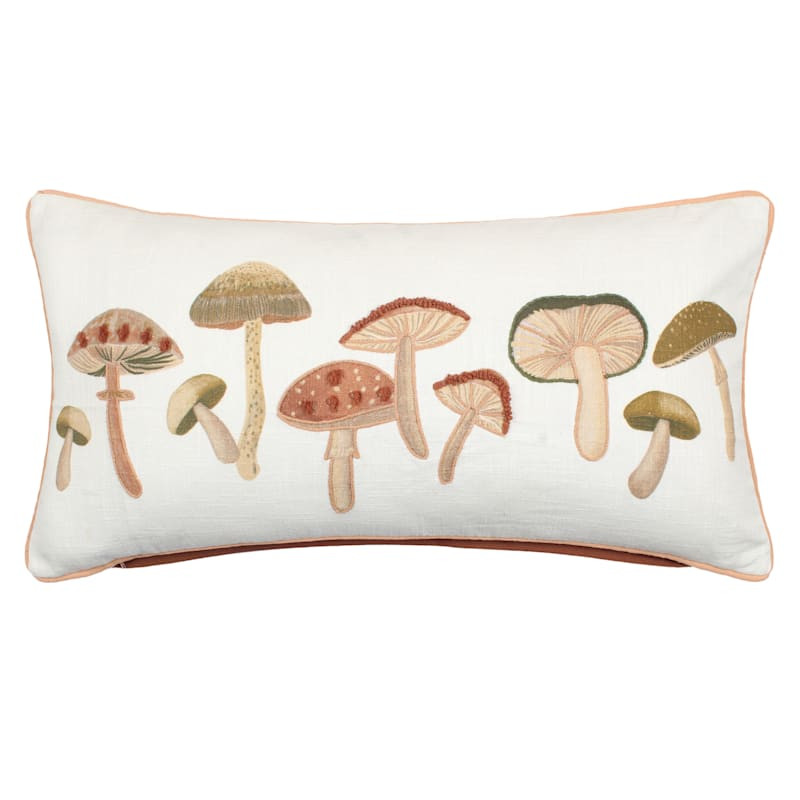 Mushroom Embroidered Oblong Throw Pillow, 14x26 | At Home