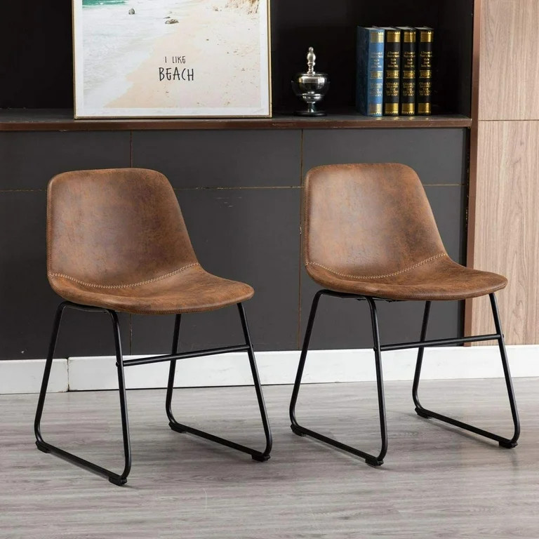 Vanity Art Set of 2 Pcs Synthetic Leather Upholstered Dining Chairs Armlesss with Metal Legs UC-1... | Walmart (US)