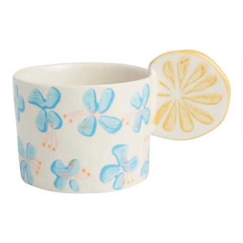 Blue Floral Hand Painted Ceramic Mug With Lemon Handle | World Market