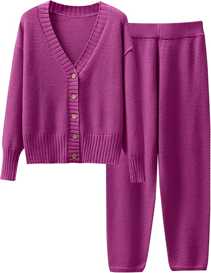 Caracilia Womens 2 Piece Outfits Lounge Set V Neck Cardigan Sweater Pants Sets Knit Matching Loun... | Amazon (US)