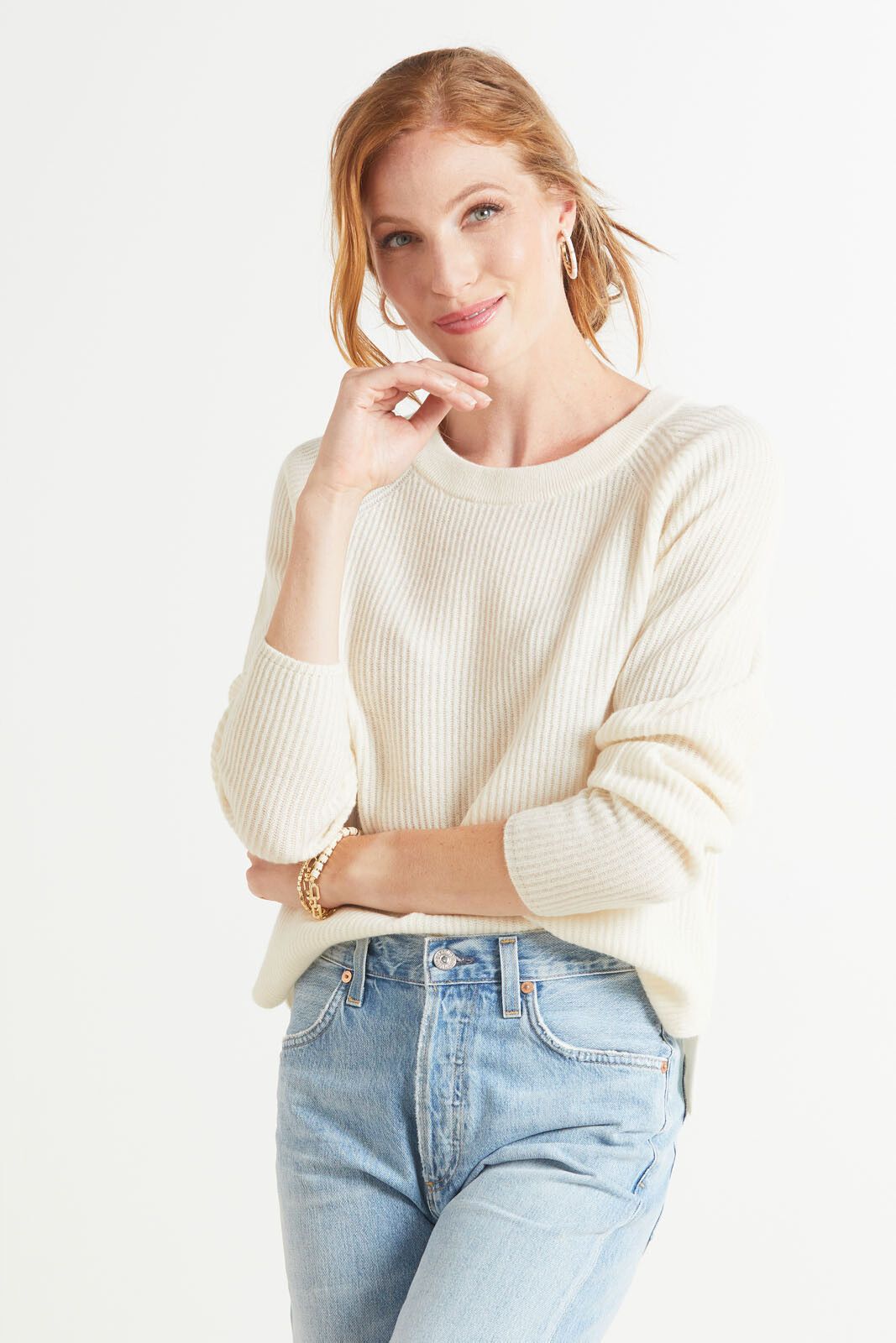 WHITE + WARREN Recycled Cashmere Fisherman Rib Crew Pullover | EVEREVE | Evereve