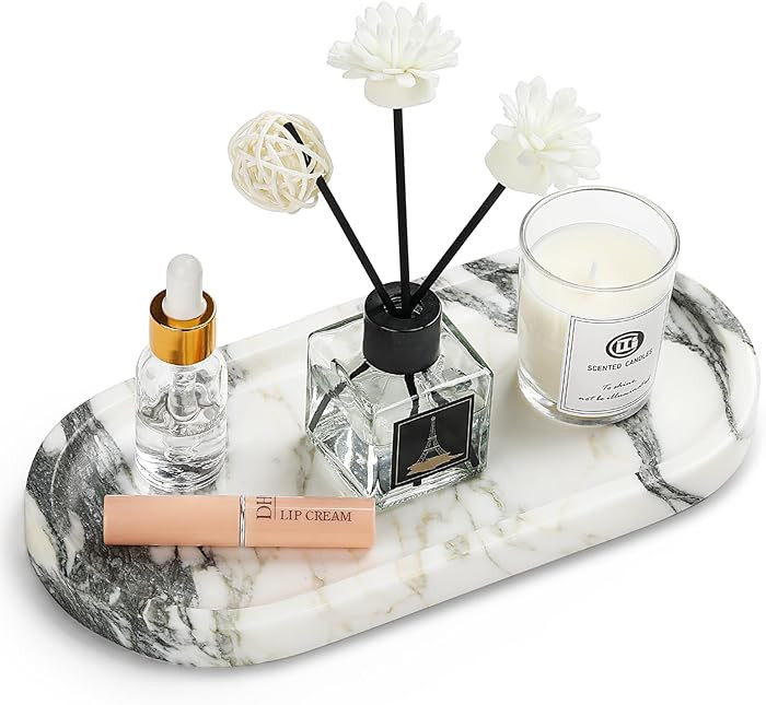 Natural Marble Vanity Tray - Moujings Genuine Marble Perfume Tray for Bathroom Decor, Stone Bathr... | Amazon (US)