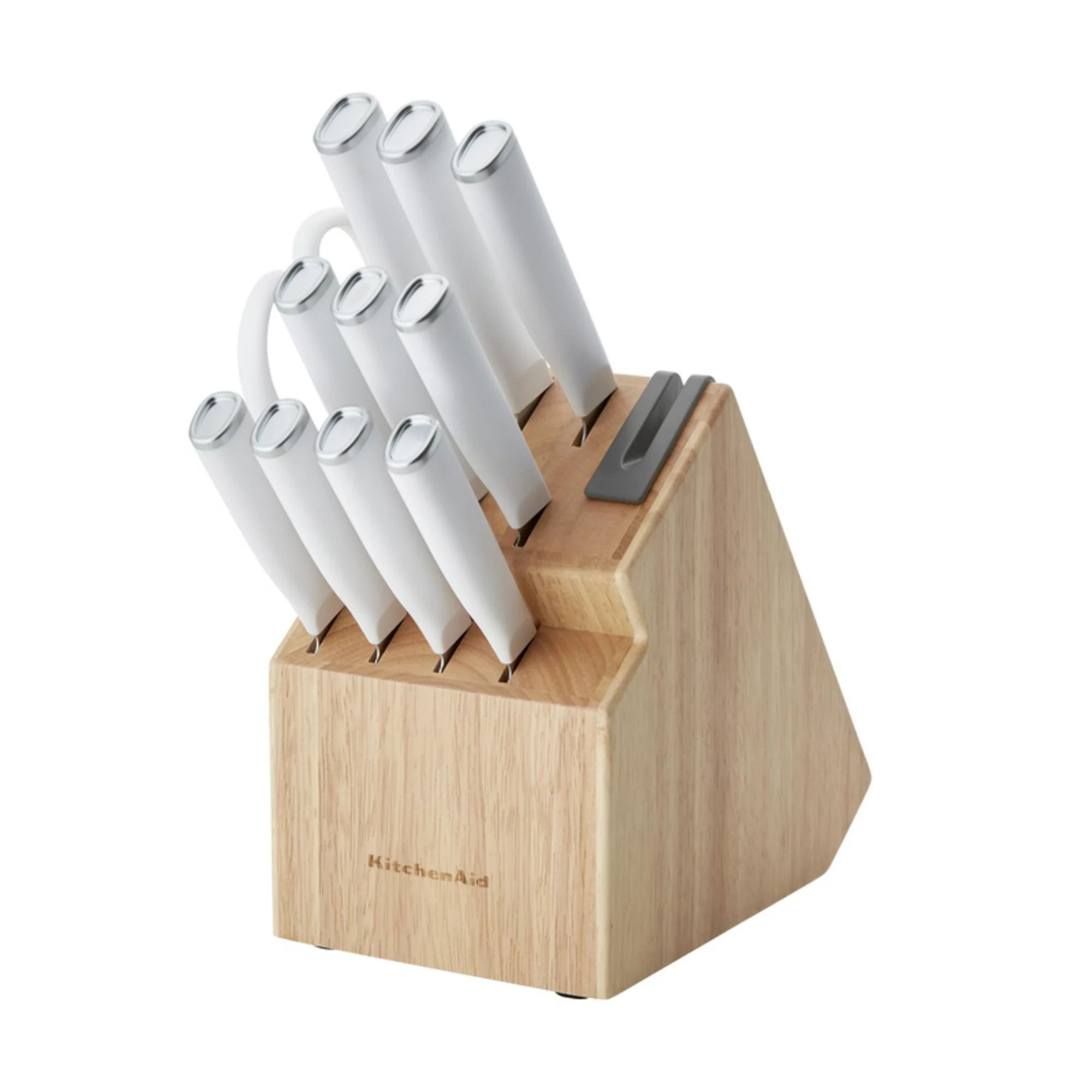 KitchenAid Classic Japanese Steel 12-Piece Knife Block Set with Built-in Knife Sharpener, White | Walmart (US)