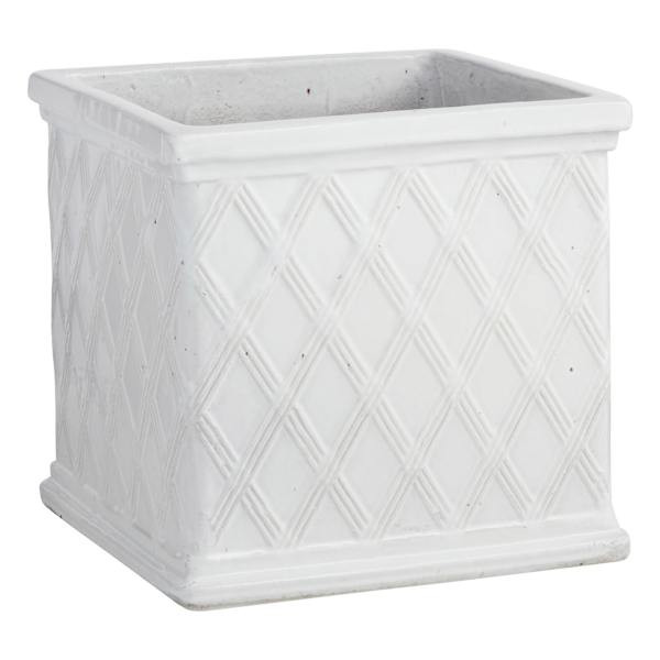White Lattice Ceramic Square Outdoor Planter, Medium | At Home