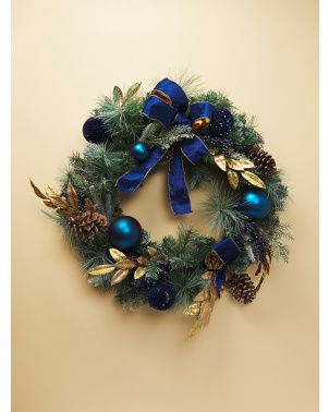 30in Artificial Pine Wreath With Ribbon | Seasonal Decor | HomeGoods | HomeGoods
