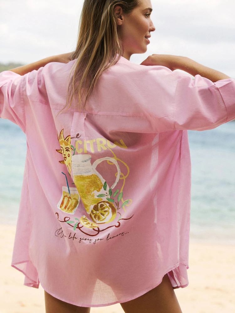 Friends Like These Pink Button Up Beach Cover-Up Shirt | Next US