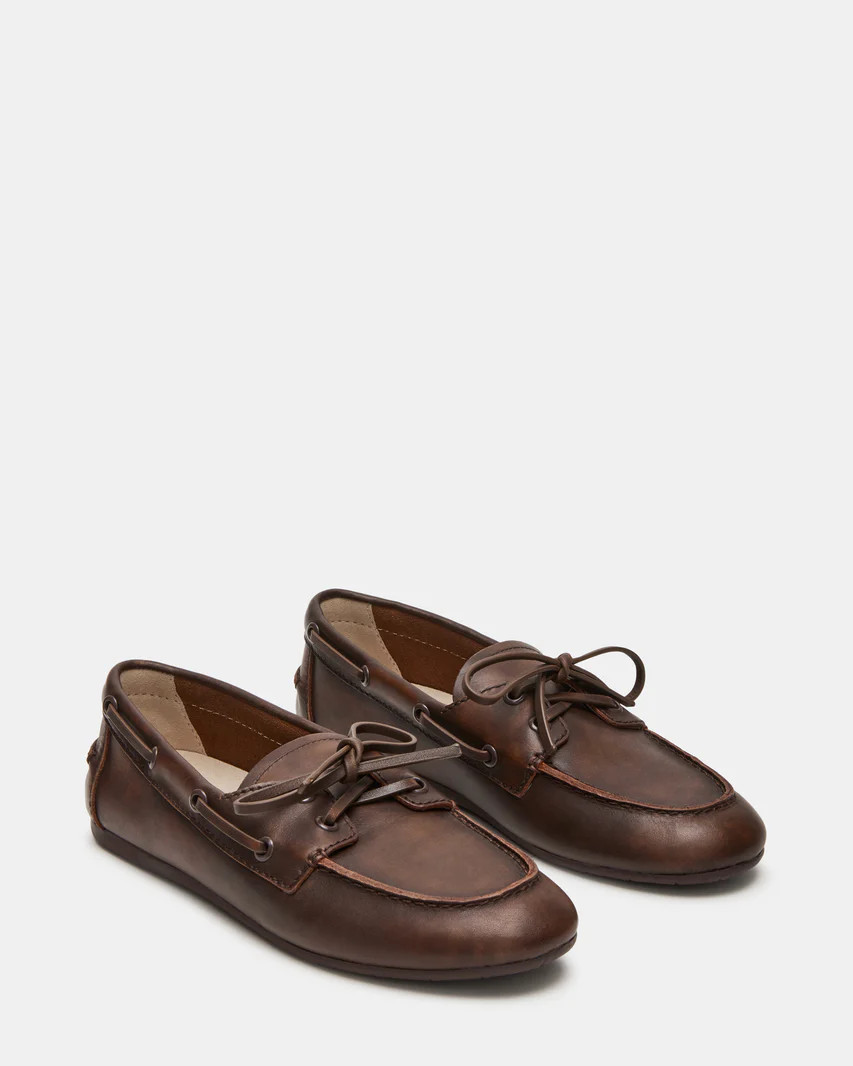 SAG Brown Leather Flat Loafer | Women's Loafers | Steve Madden (US)