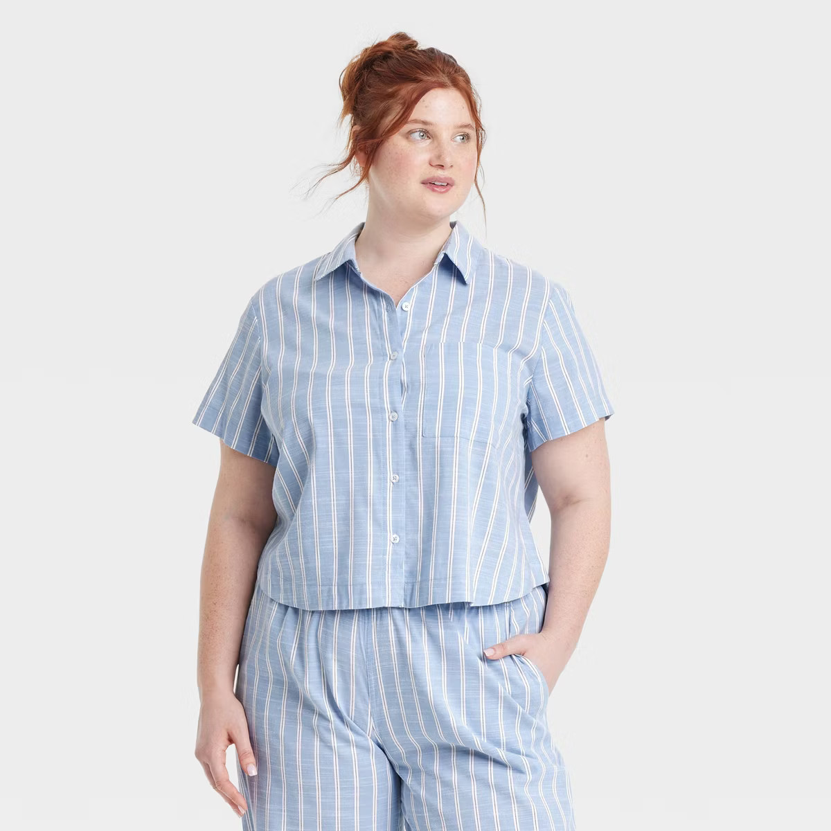 Women's Striped Cotton Blend Short Sleeve Pajama Shirt - Auden™ | Target