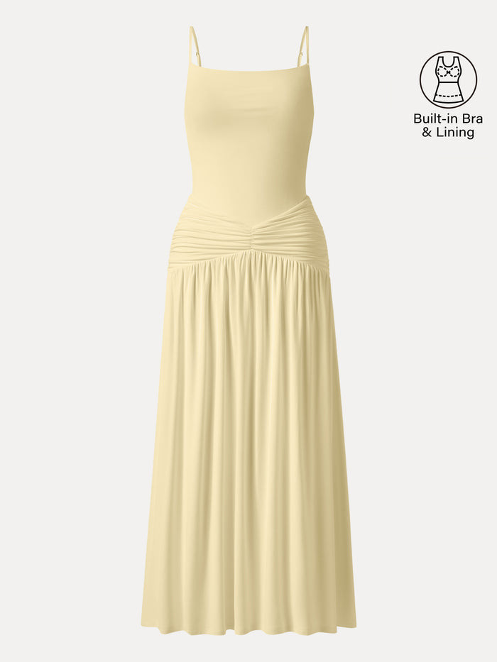 Not-See-Thru Spaghetti Gathered Maxi Bra Dress | OGLmove