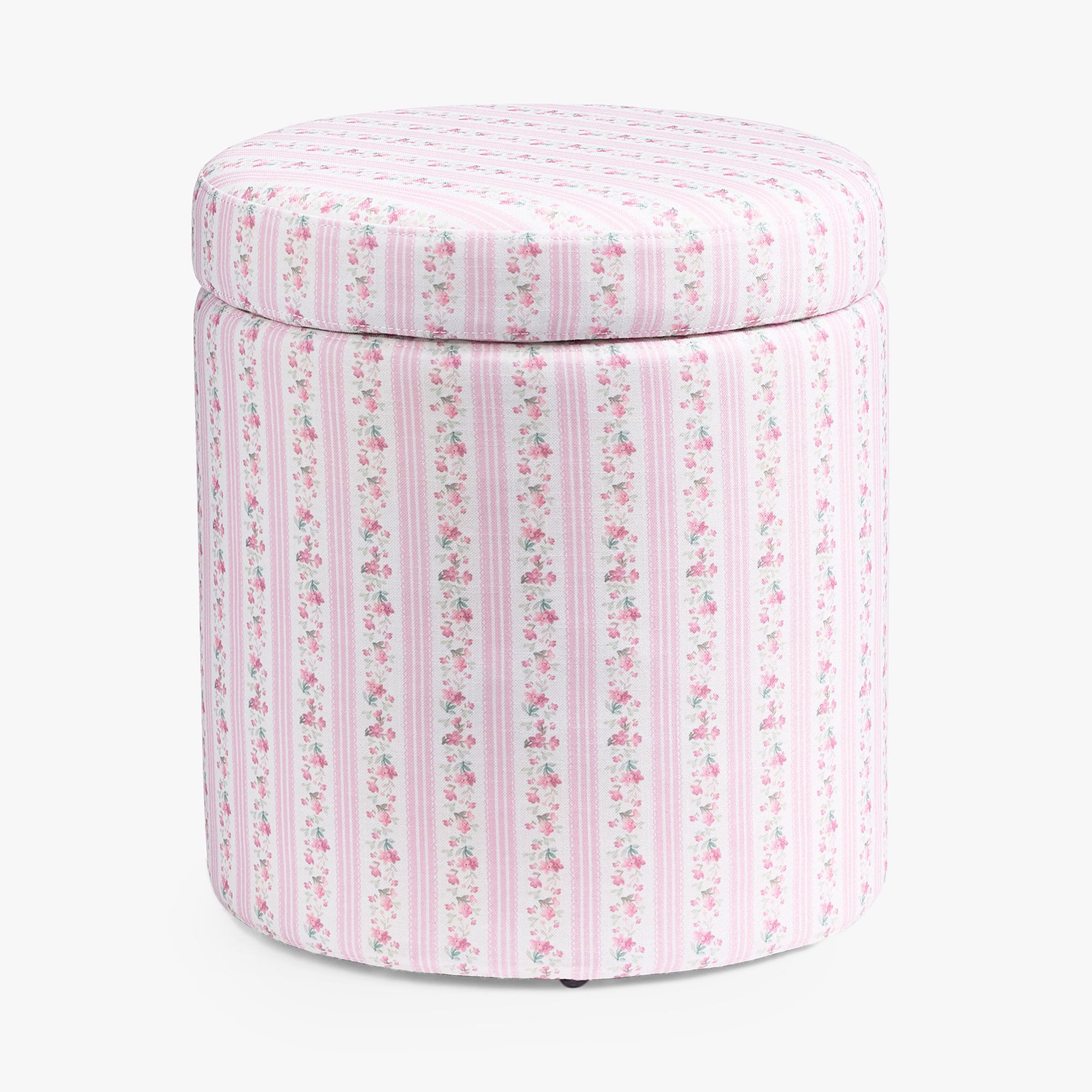 LoveShackFancy Pink Palace Walls Round Storage Ottoman | Pottery Barn Teen