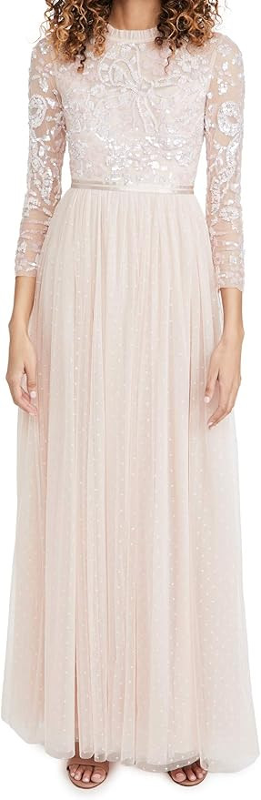 Needle & Thread Women's Sequin Ribbon Long Sleeve Bodice Maxi Dress | Amazon (US)