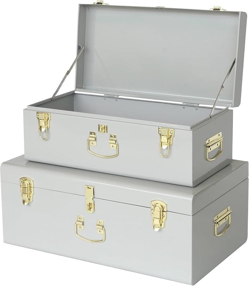 Vixdonos Decorative Metal Box Storage Trunks Set of 2 College Dorm Chest with Lock Hole,23.7X14.2... | Amazon (US)
