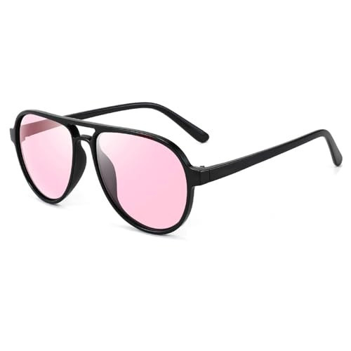YuJian Retro Square Aviator Sunglasses Womens Mens 70s Retro Trendy Double Bridge Sun Glasse YJ3025, Black/Pink | Amazon (US)