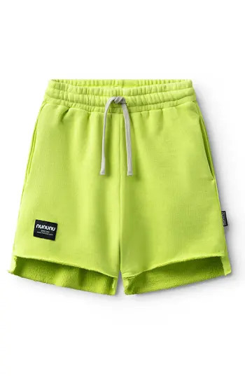 Nununu Kids' Unbalanced Raw Hem Cotton Sweat Shorts in Hot Lime at Nordstrom Rack, Size 3-4Y | Nordstrom Rack