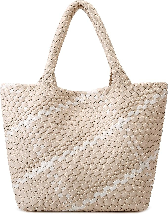 Queenoris Fashion Woven Tote Bag for Women, Shopper Bag Soft Vegan Leather Hand-woven Handbag wit... | Amazon (US)