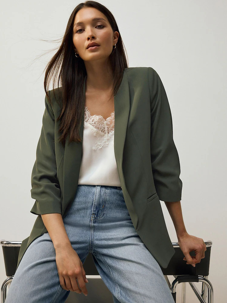 Khaki Green Relaxed Ruched Sleeve Blazer | Next US