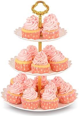 NWK 3-Tier Cupcake Stand 10.9Inch Plastic Dessert Tower Serving Tray for Wedding Birthday Autumn ... | Amazon (US)