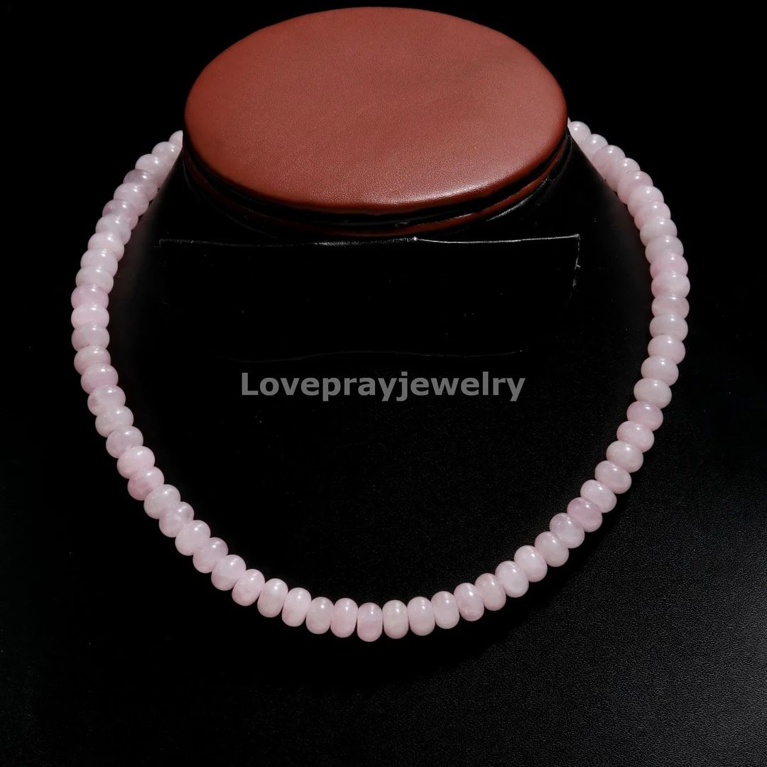 Rose Quartz Necklace, 8mm Smooth Rondelle Gemstone Beaded Necklace, Stone of Heart, Postive Stone... | Etsy (US)