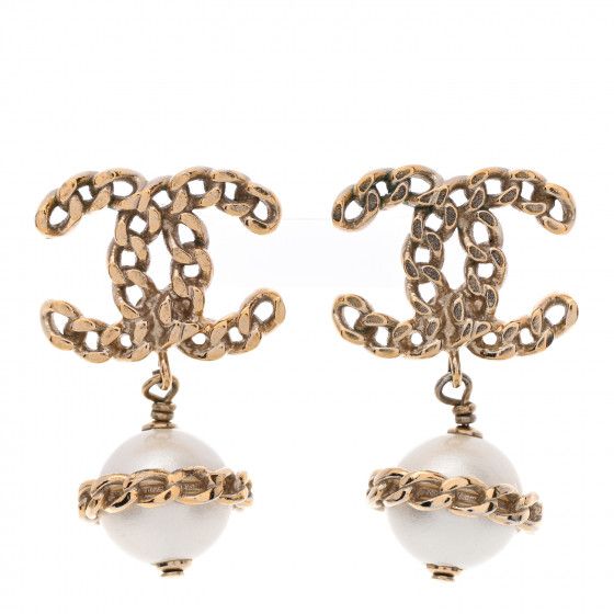CHANEL Chain Pearl CC Drop Earrings Gold | FASHIONPHILE | Fashionphile