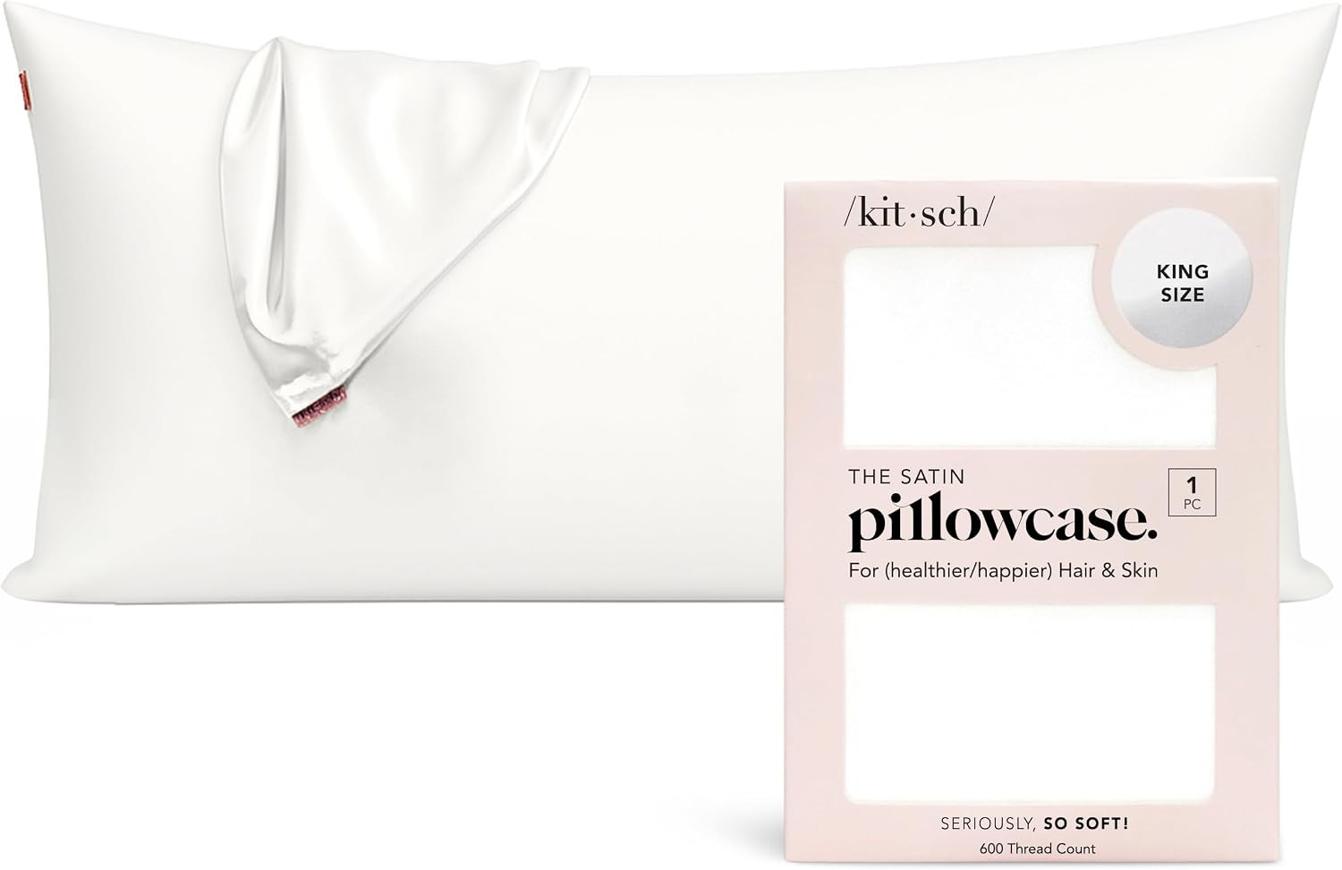 Kitsch Satin Pillowcase with Zipper - King Size, Ivory | Amazon (US)