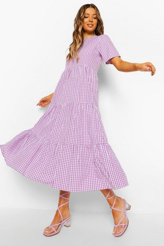 Cotton Gingham Midaxi Smock Dress | Boohoo.com (US & CA)